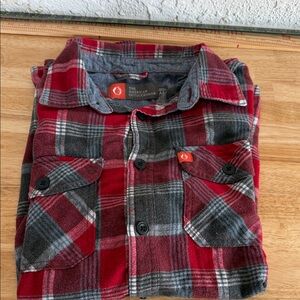 Red and Gray Plaid Flannel Shirt